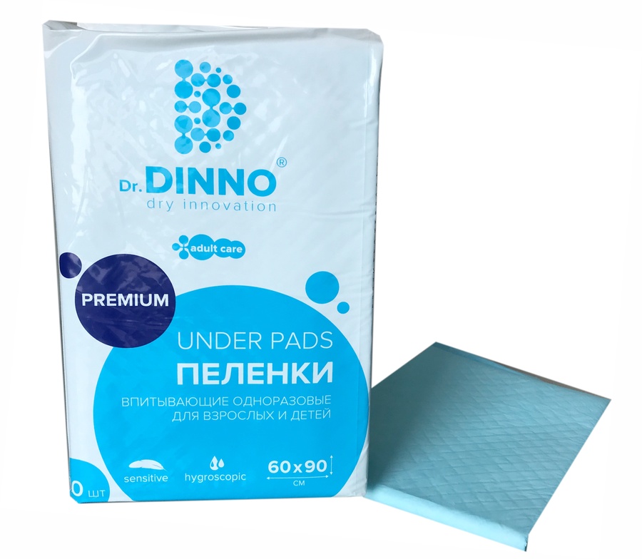Пеленки впитывающ. Dr.DINNO Premium однораз. для детей и взрослых 60см 90см №10