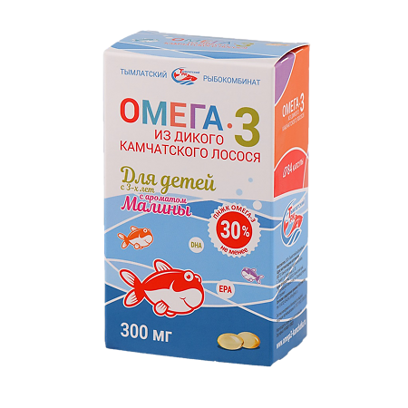 Омега-3 из дикого камчатского лосося Salmoniсa БАД капсулы для детей с 3-х лет малина 300мг №84