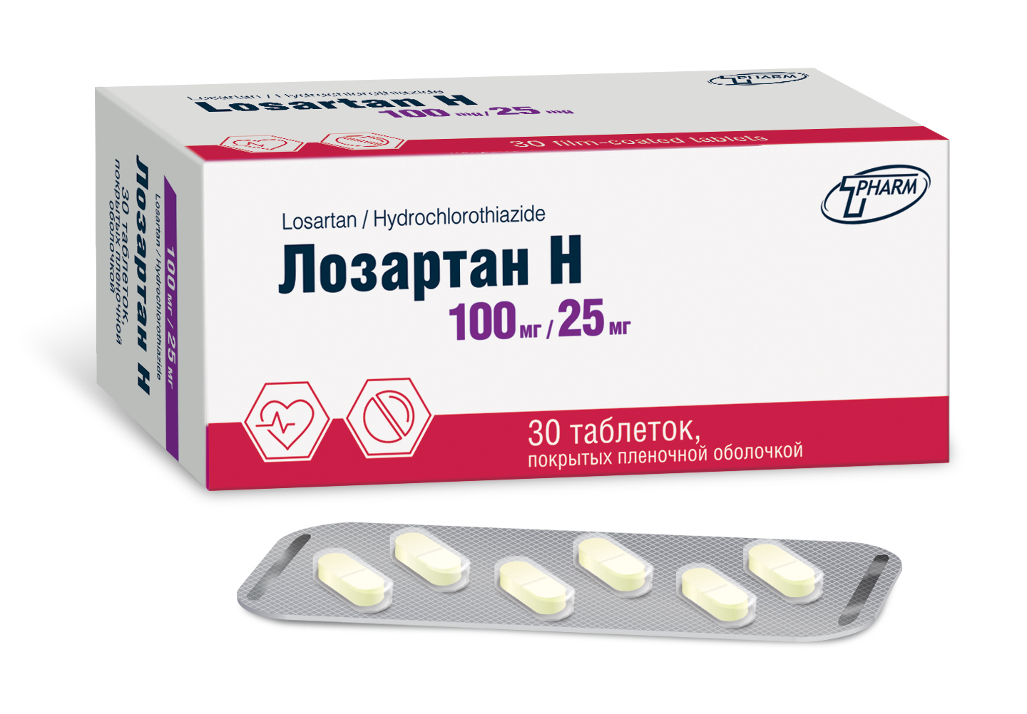 Лозартан Н таблетки п/о 100мг 25мг упаковка №30