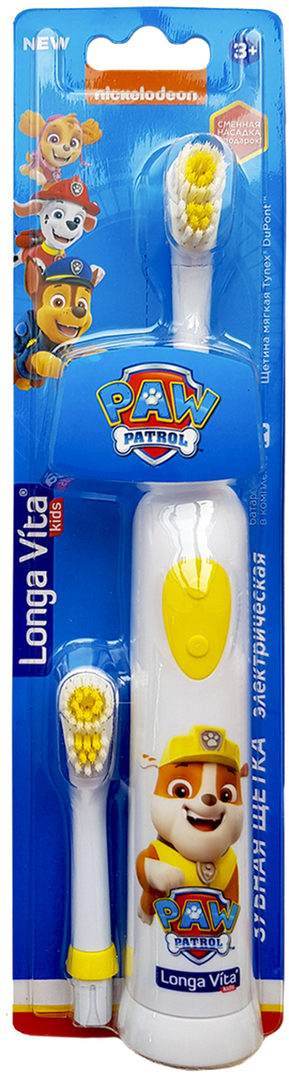 Зубная щетка электрическая детская Longa Vita for kids Paw Patrol желтая арт.KAB-3 + сменн. насадка комплект №1