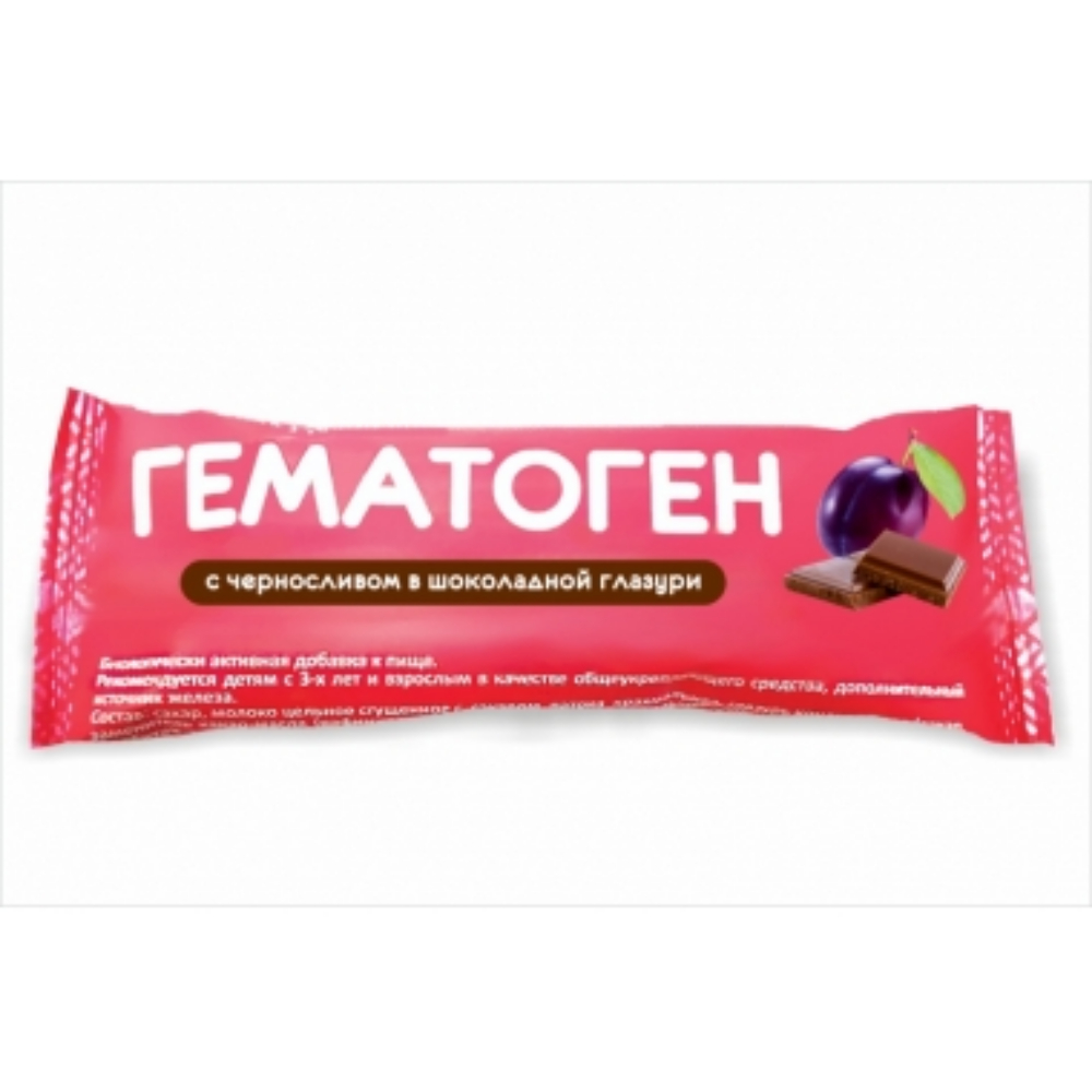 Гематоген с черносливом БАД в темной глазури 40г плитка №1