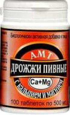 АМТ-Дрожжи пивные с кальцием и магнием БАД таблетки 500мг банка №100