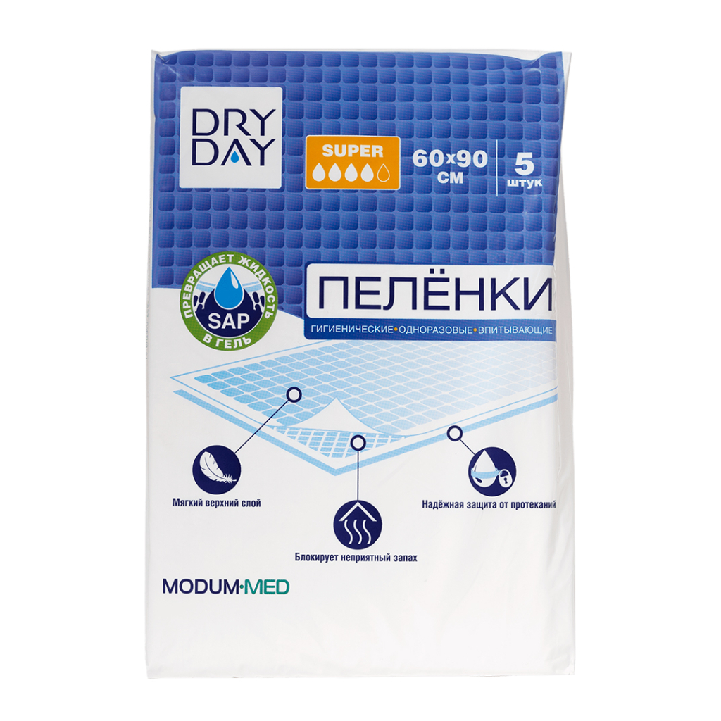 Пеленки впитывающ. DRY DAY однораз. Super 60см 90см №5