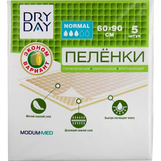 Пеленки впитывающ. DRY DAY однораз. Normal 60см 90см №5