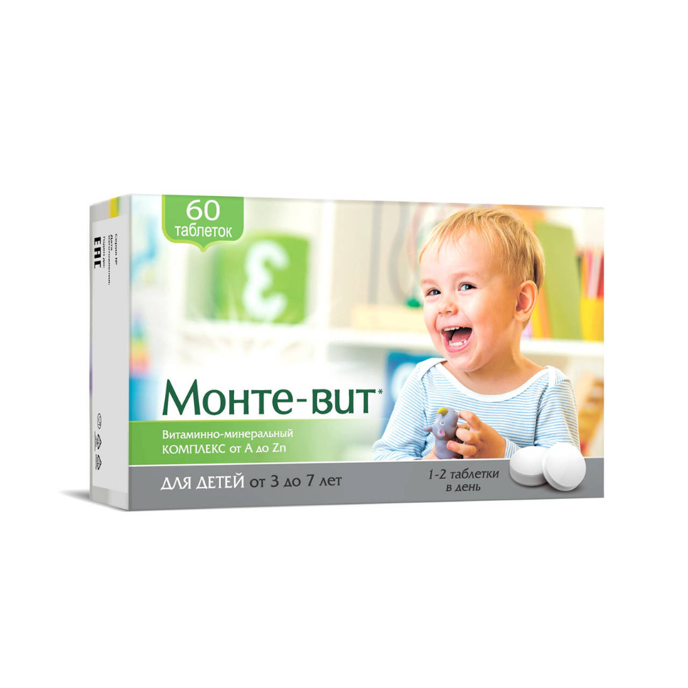 Монте-вит (Витаминно-минеральный комплекс от А до Zn для детей 3-7 лет) БАД таблетки 860мг №60