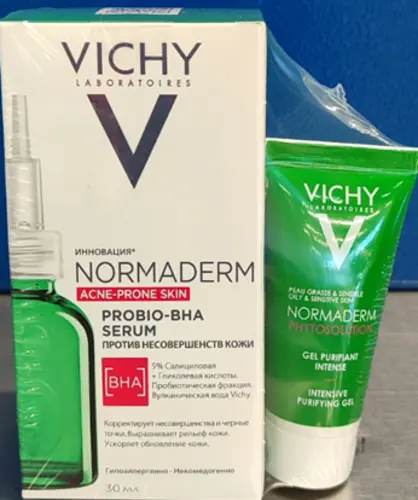 VICHY Normaderm сыворотка обновл. пробиотич. против несоверш. кожи 30мл+Phytosolution гель для умыв. очищающ. 15мл набор №1