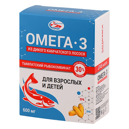 Омега-3 из дикого камчатского лосося Salmoniсa БАД капсулы для взрослых и детей 600мг №45