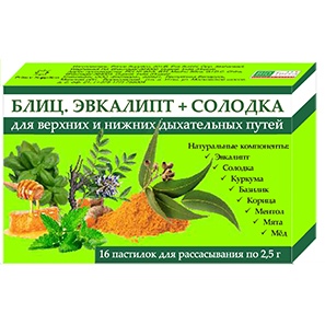 Блиц. Эвкалипт+Солодка БАД пастилки для рассасывания 2,5г упаковка №16