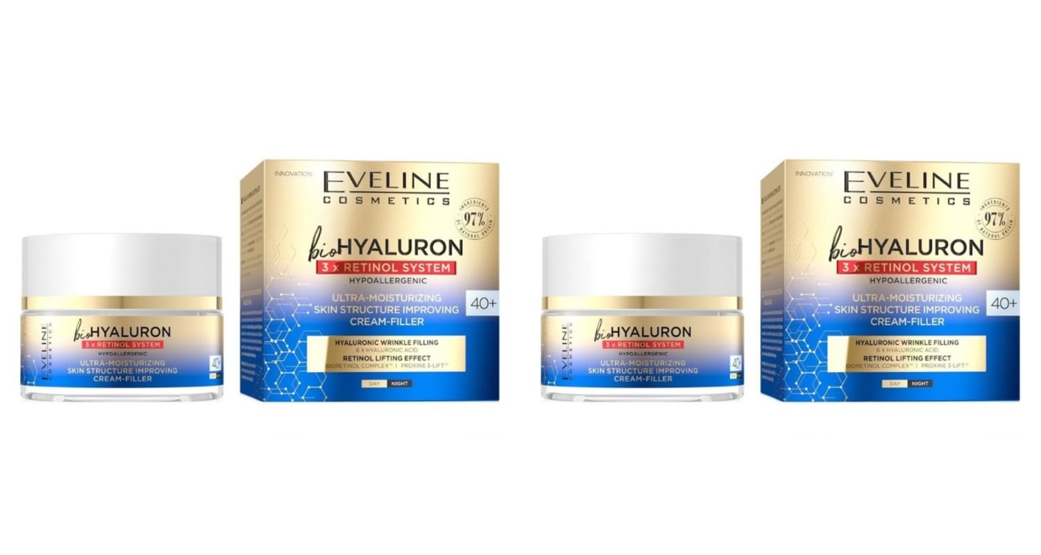 Крем-филлер ультраувл. 40+ дневной/ночной EVELINE bioHYALURON 3 x Retinol System 50мл №1