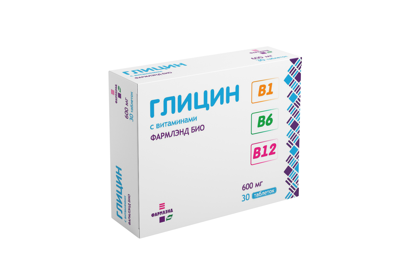 Глицин В1+В6+В12 Фармлэнд БИО БАД таблетки 600мг упаковка №30
