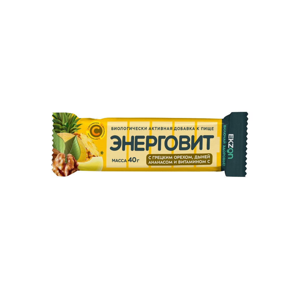 Энерговит с грецким орехом, дыней, ананасом и витамином С БАД плитка 40г №1