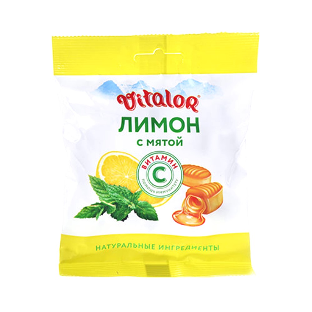 Карамель леденцовая с витамином С БАД со вкусом лимона и мяты 60г №1