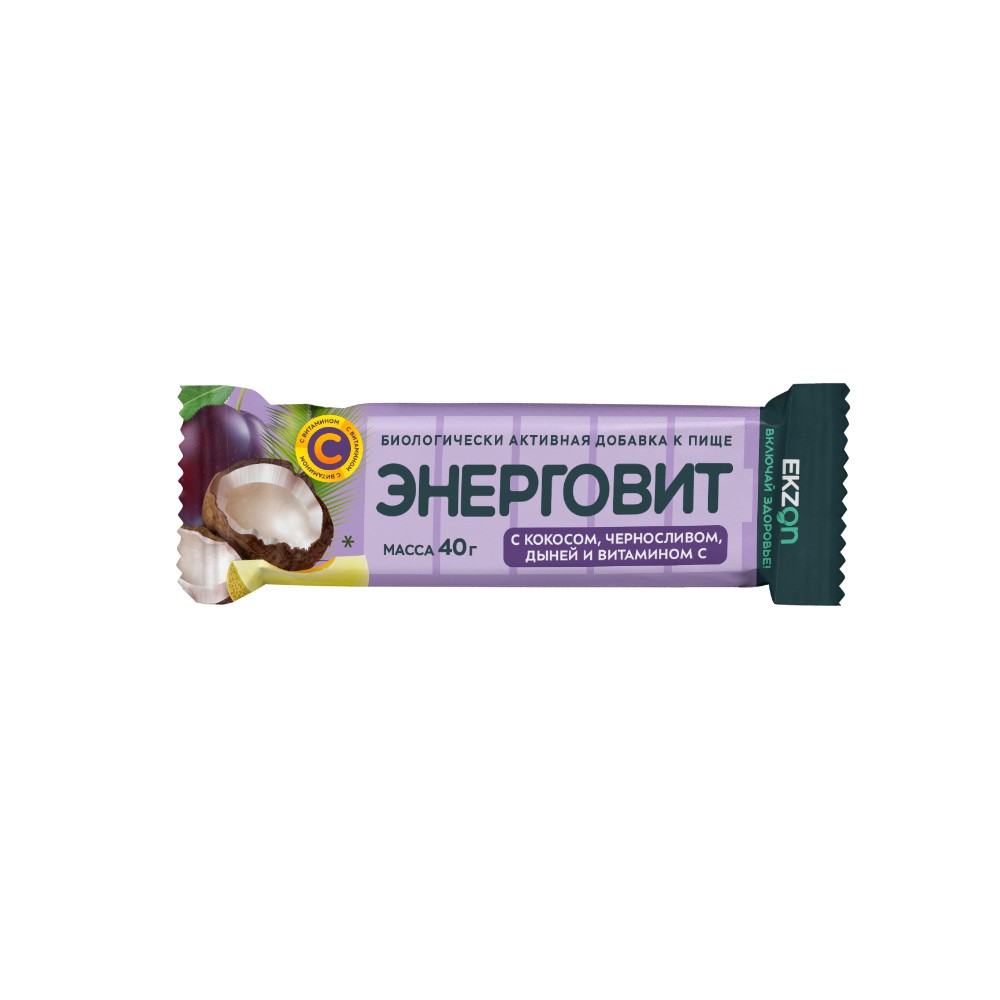Энерговит с кокосом, черносливом, дыней и витамином С БАД плитка 40г №1